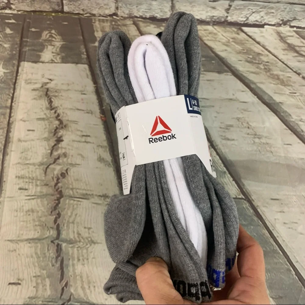 Reebok Large Boy's Crew Socks 6 Pack Pro Series Moisture Control Shoe Sz 4-10